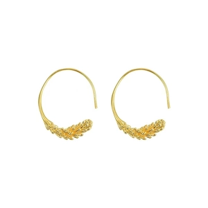Golden hoop earrings featuring vintage wheat spike texture and minimalist metal design