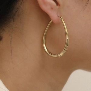 Minimalist Teardrop Hoop Earrings Copper 18K Gold Plated Polished Oval Loop Jewelry For Women