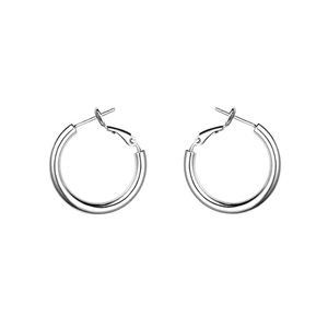 Minimalist geometric silver hoop earrings with a high-polished mirror finish