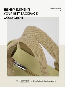 Detail of green canvas tote showing thick woven handles and silver zipper hardware