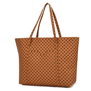 Grande borsa shopping marrone con monogramma, doppi manici e tasca anteriore