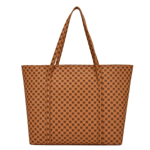 Grande borsa shopper marrone con stampa vintage e doppi manici superiori da donna