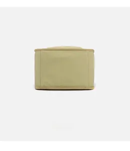 Detail view of khaki canvas tote bag with reinforced edges and minimalist sewing design