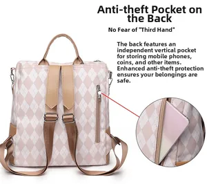 Close-up of the anti-theft vertical zipper pocket on the back of the stylish backpack