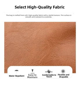 Macro shot of brown lychee grain leather detailing water-resistant and soft texture