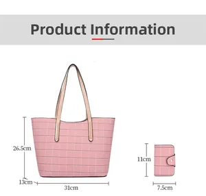 Tableau des tailles détaillé pour cabas à carreaux roses et petite pochette