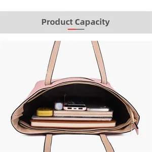 Intérieur spacieux d'un sac cabas rose montrant une grande capacité et doublure
