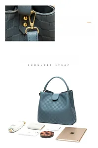 Sac à main bleu à damier avec bandoulière réglable à 8 trous et grande capacité