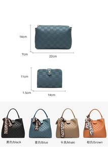 Détails de l'ensemble de sacs avec dimensions et motif gaufré à damier pour femme