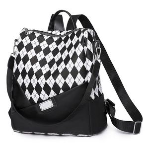 Fashionable black and white checkerboard water-resistant backpack for women