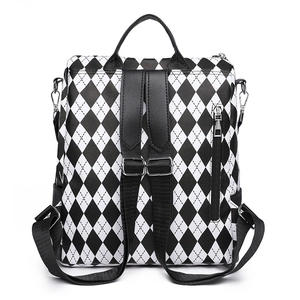 Fashionable contrast black and white checkered backpack with waterproof large capacity
