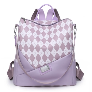 Fashionable purple quilted contrast backpack for women with waterproof large capacity design