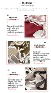 Detailed view of twill silk scarves with premium abstract patterns and rolled edges