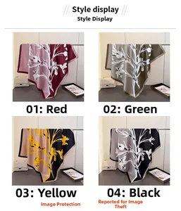 Detail of silk-like square scarves featuring vintage iris prints in four elegant colorways