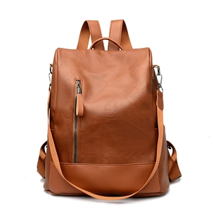 Women Fashion Backpack PU Leather Lychee Pattern Large Capacity Anti-Theft Casual Shoulder Bag Multi-Functional Travel