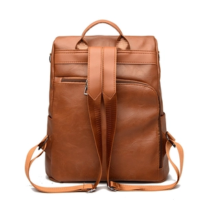 Minimalist deep brown contrast color large capacity PU leather backpack for women