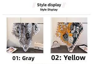 Gros plan de foulards artistiques en soie à chevrons en options gris et jaune