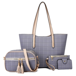 Ensemble de 4 sacs gris à carreaux avec cabas, sac bandoulière, pochette et porte-cartes