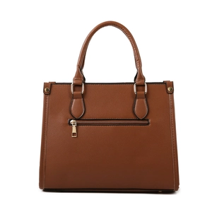 Brown crocodile pattern faux leather tote bag for women with golden hardware and back zipper
