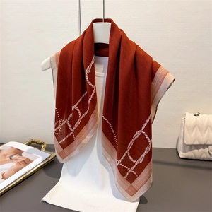 Women Herringbone Polyester Square Scarf Minimalist Rope Chain Print Faux Satin Neck Scarf Fashion Headscarf French Vintage Shawl