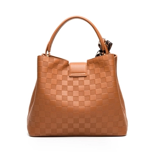 Sac à main marron gaufré pour femme avec accessoire foulard en soie imprimé léopard