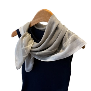 Minimalist herringbone silk-feel square scarf with grey geometric rope pattern for women