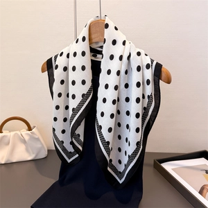 Polka Dot Square Scarf Satin Feeling Polyester Neck Scarf Herringbone Pattern Retro Fashion Bandana For Women