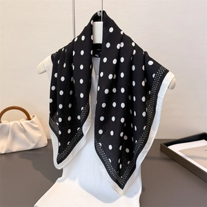 Polka dot herringbone cotton linen feel scarf in classic black with white border