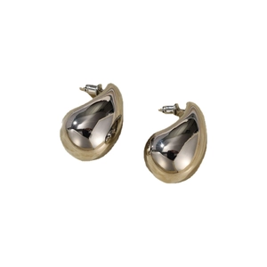 Polished 18K gold-plated teardrop open hoop earrings with minimalist metallic luster