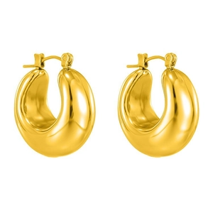 Polished 18K gold plated oval chunky hoop earrings with high-shine metallic finish