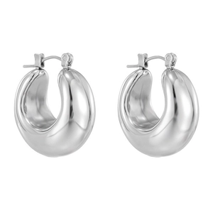 Polished silver chunky hoop earrings in minimalist oval design for a modern look