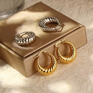 Boucles D'oreilles Créoles Torsadées Croissant Cuivre Plaqué Or 18 Carats Spirale Épaisse Bijoux Rétro Français Pour Femmes