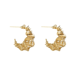 Irregular silver spring wire twisted C-shape hoop earrings in minimalist style