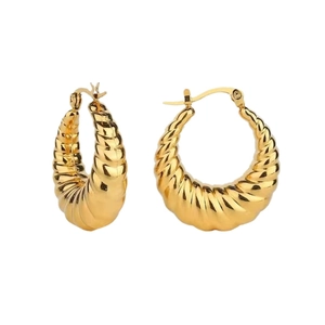 Boucles d'oreilles créoles croissant plaquées or 18 carats avec texture torsadée