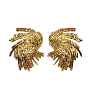 18K gold plated woven starburst stud earrings featuring textured metallic sunburst design