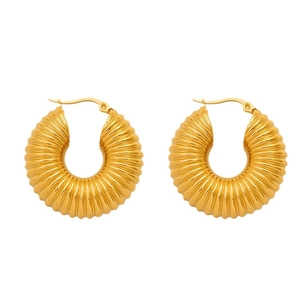 Boucles d'oreilles créoles plaquées or 18 carats avec rayures radiales texturées