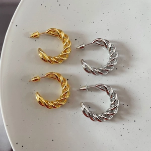 Twisted Hoop Earrings Copper 18K Gold Plated With 925 Sterling Silver Earring Post Minimalist C Shaped Jewelry For Women