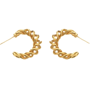 Polished 18K gold plated twisted hoop earrings with elegant textured rope design