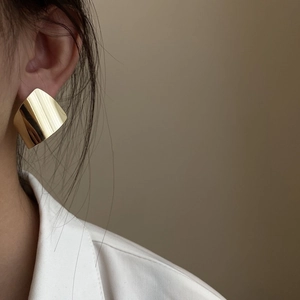 Large Geometric Square Stud Earrings Copper With 18K Gold Plating Minimalist High Polish Mirror Finish Fashion Jewelry