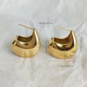 Detailed view of gold plated thick teardrop earrings with dimensions and weight data