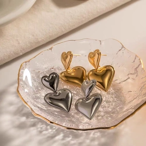 Doppelherz Hängeohrringe Kupfer 18K Vergoldet Hochglanz Geometrisch Elegant Schmuck Für Damen