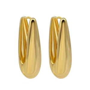 Polished gold water drop earrings with sleek streamlined design and glossy mirror finish