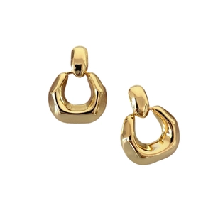 Chic 18K gold plated copper earrings with irregular geometric twist and polished finish