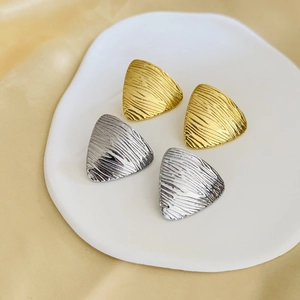 Minimalist 18K gold and silver plated triangle earrings with brushed textured finish