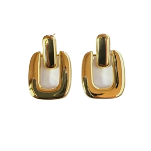 Exaggerated geometric 18K gold plated copper earrings with minimalist rectangular design