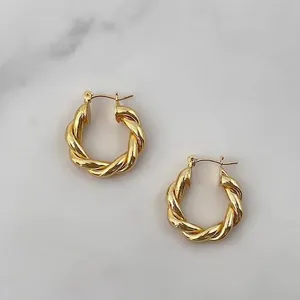 Boucles D'oreilles Créoles Torsadées Cuivre Minimaliste Creux Rond Géométrique Mode Classique Bijoux Accessoire Pour Femmes