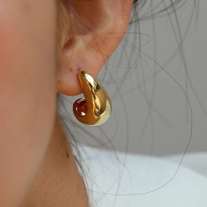 18K gold-plated teardrop earrings with mirror-polished finish for women's jewelry