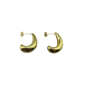 Polished 18K gold plated teardrop C-shape earrings for women with a minimalist metallic finish
