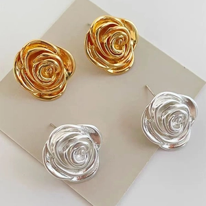 Minimalist 18K gold and silver plated camellia rose stud earrings set with petal details