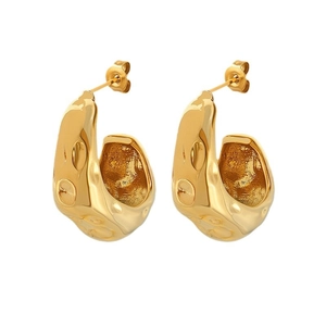Golden drop earrings with irregular strawberry lava texture and metallic finish